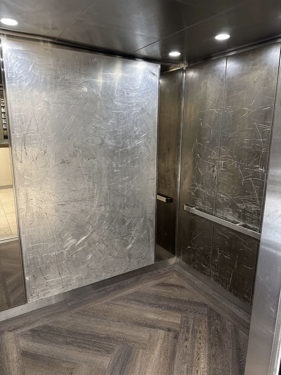 After elevator interior upgrade showing premium resurfaced finishes