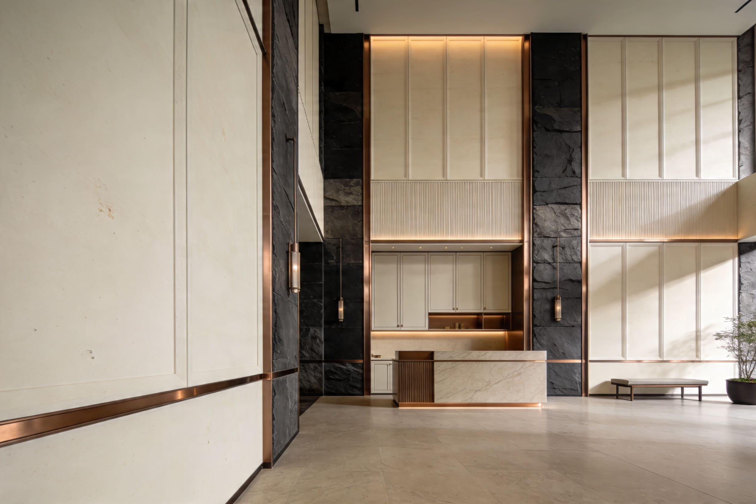 Wall and surface refinishing for a premium commercial lobby