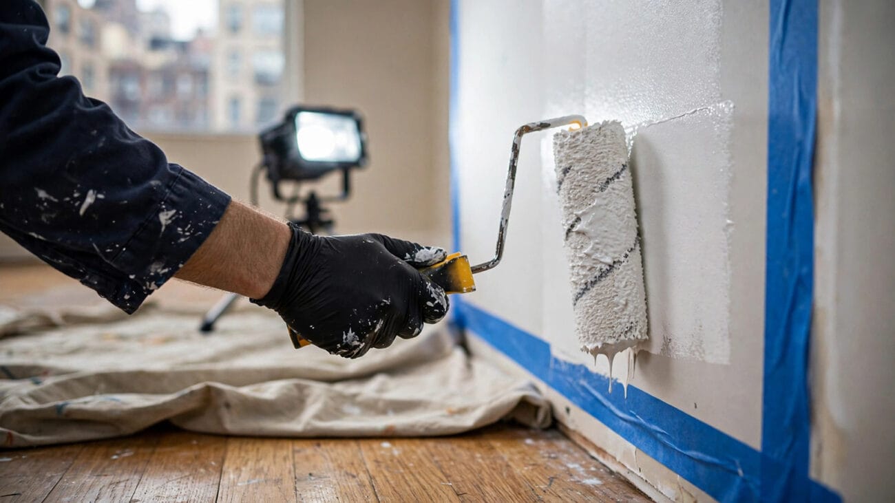 Interior painter applying paint during NYC apartment turnover