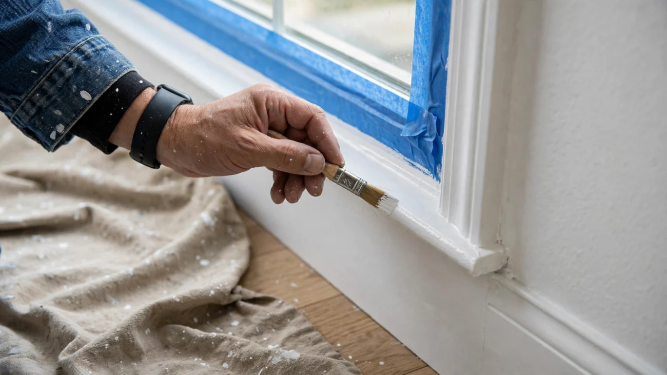 Detail touch-up painting around window trim between tenants